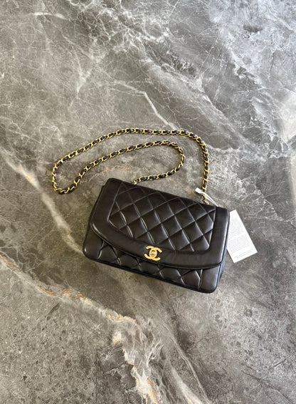 CHANEL DIANA MEDIUM QUILTED FLAP BAG BLACK GOLD HW