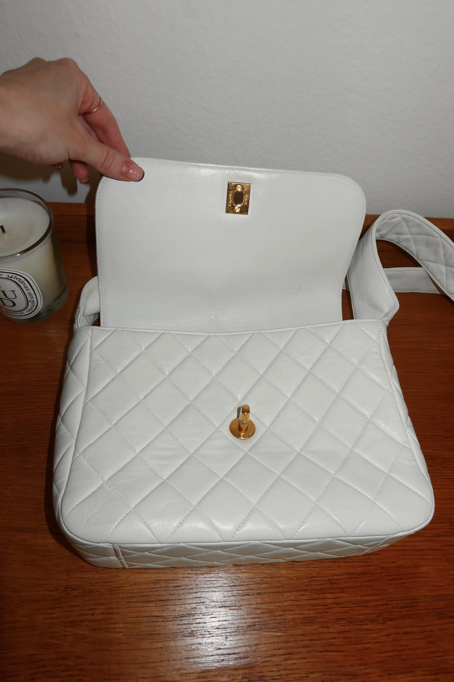 CHANEL MATELASSE FLAP BAG TWIST LOCK WIDE STRAP CREAM