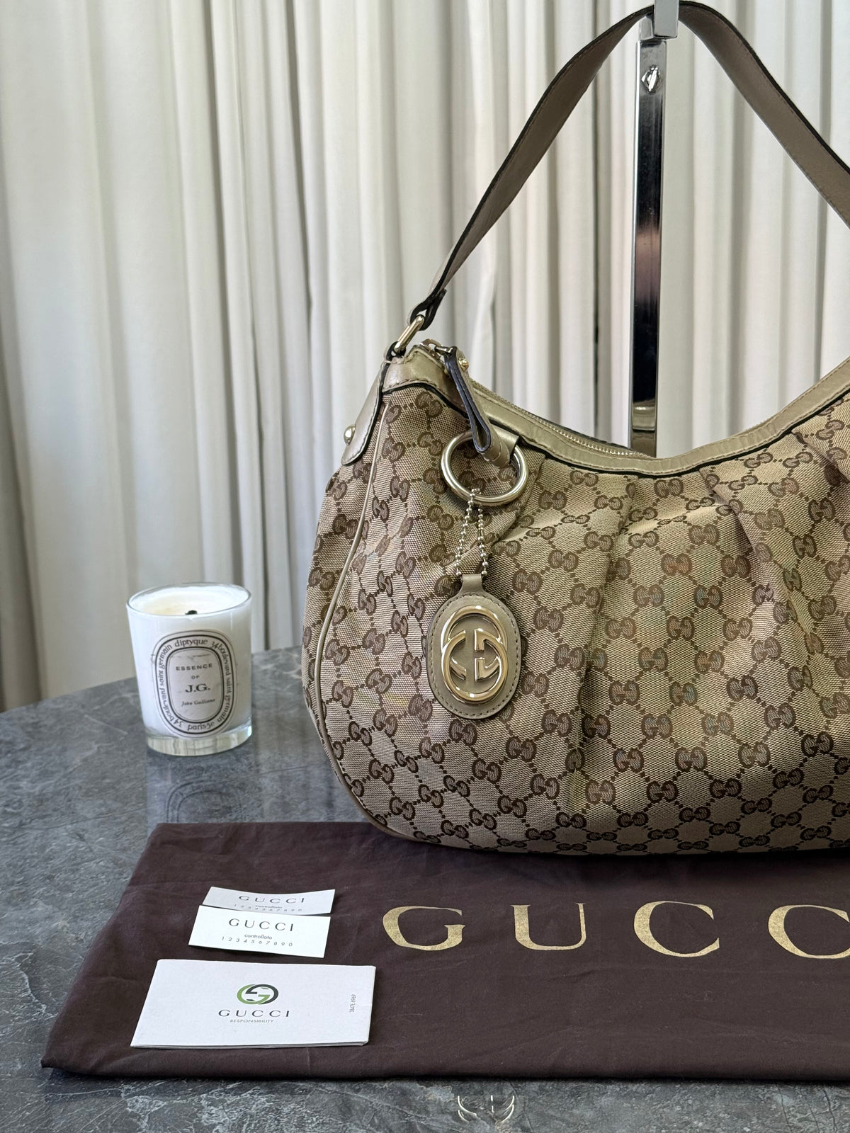 Gucci Abbey GG Canvas Bag Beige Gold HW