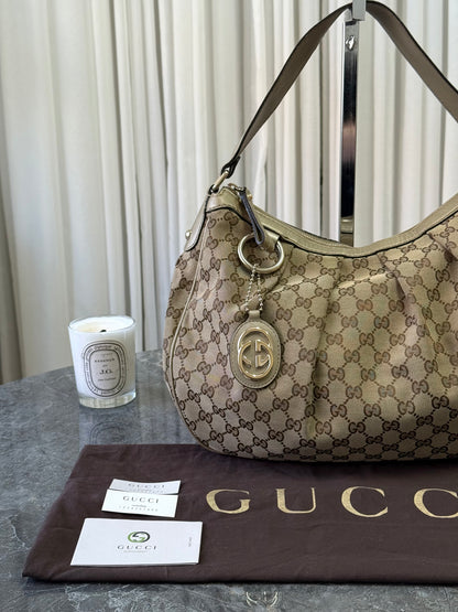 Gucci Abbey GG Canvas Bag Beige Gold HW