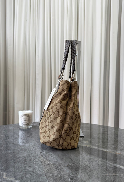 GUCCI GG CANVAS BAMBOO LIBECCIO TOTE BAG GREY