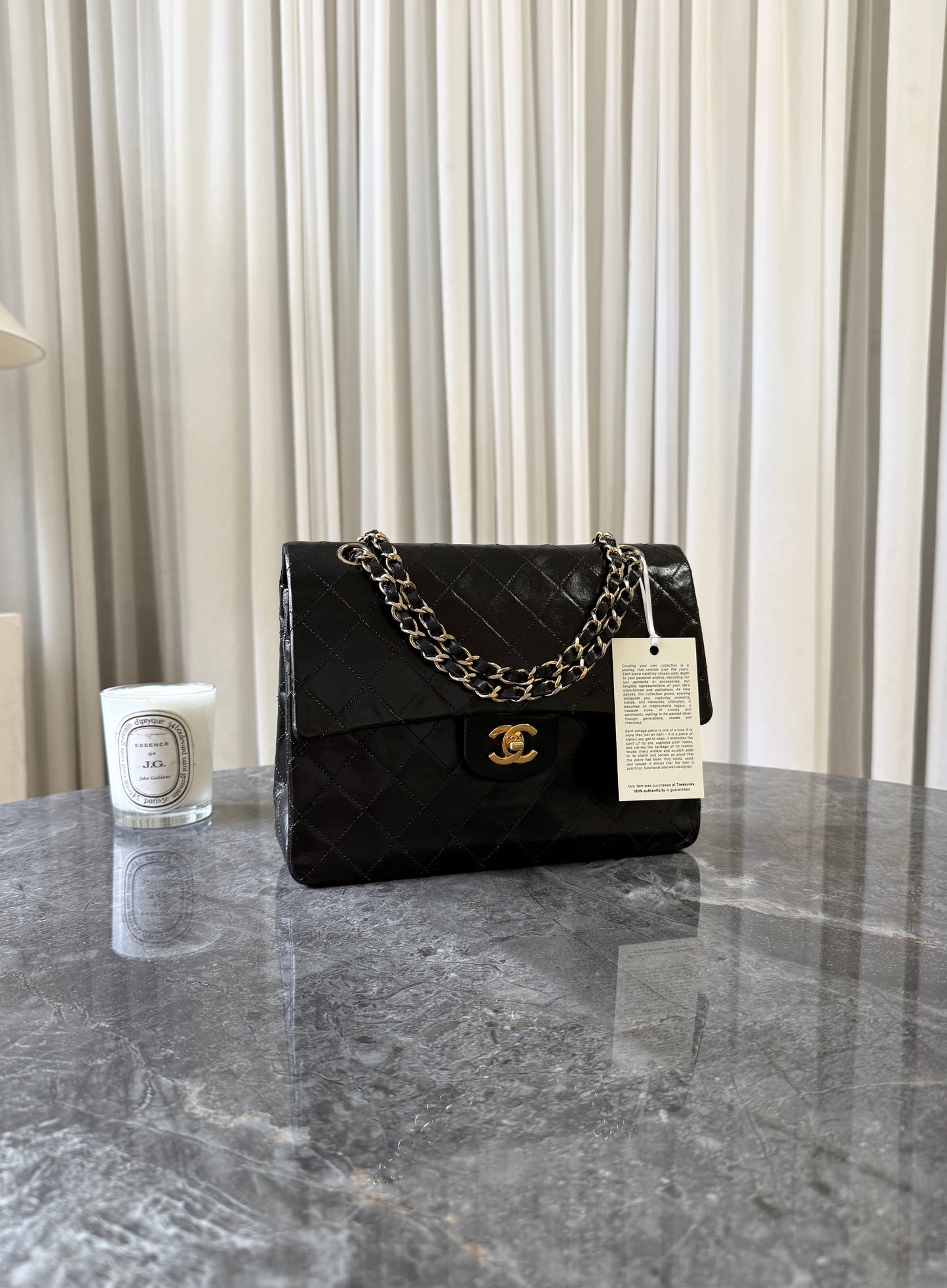 CHANEL CLASSIC DOUBLE FLAP BAG BLACK MEDIUM TALL 24K GOLD HW