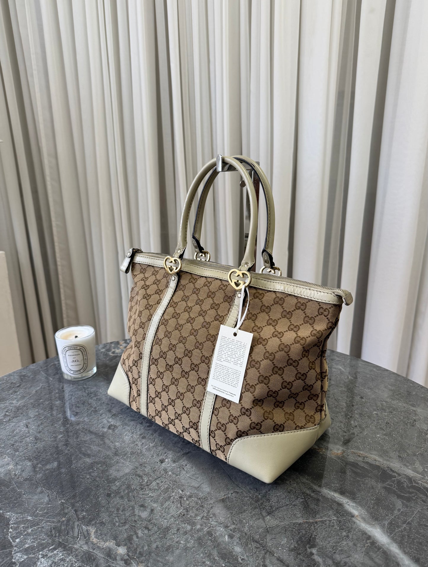 GUCCI HEART GG MONOGRAM SHOPPER TOTE BAG