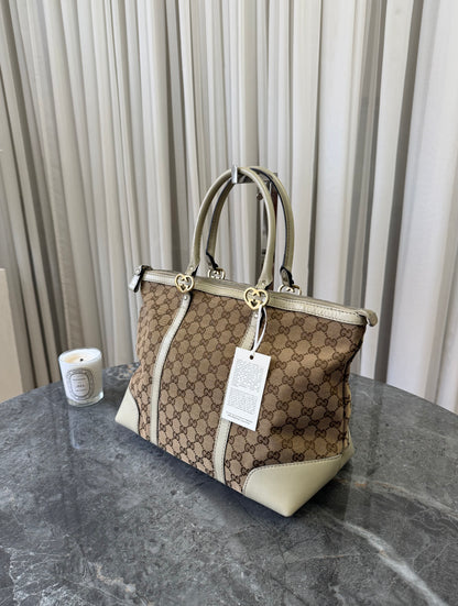 GUCCI HEART GG MONOGRAM SHOPPER TOTE BAG