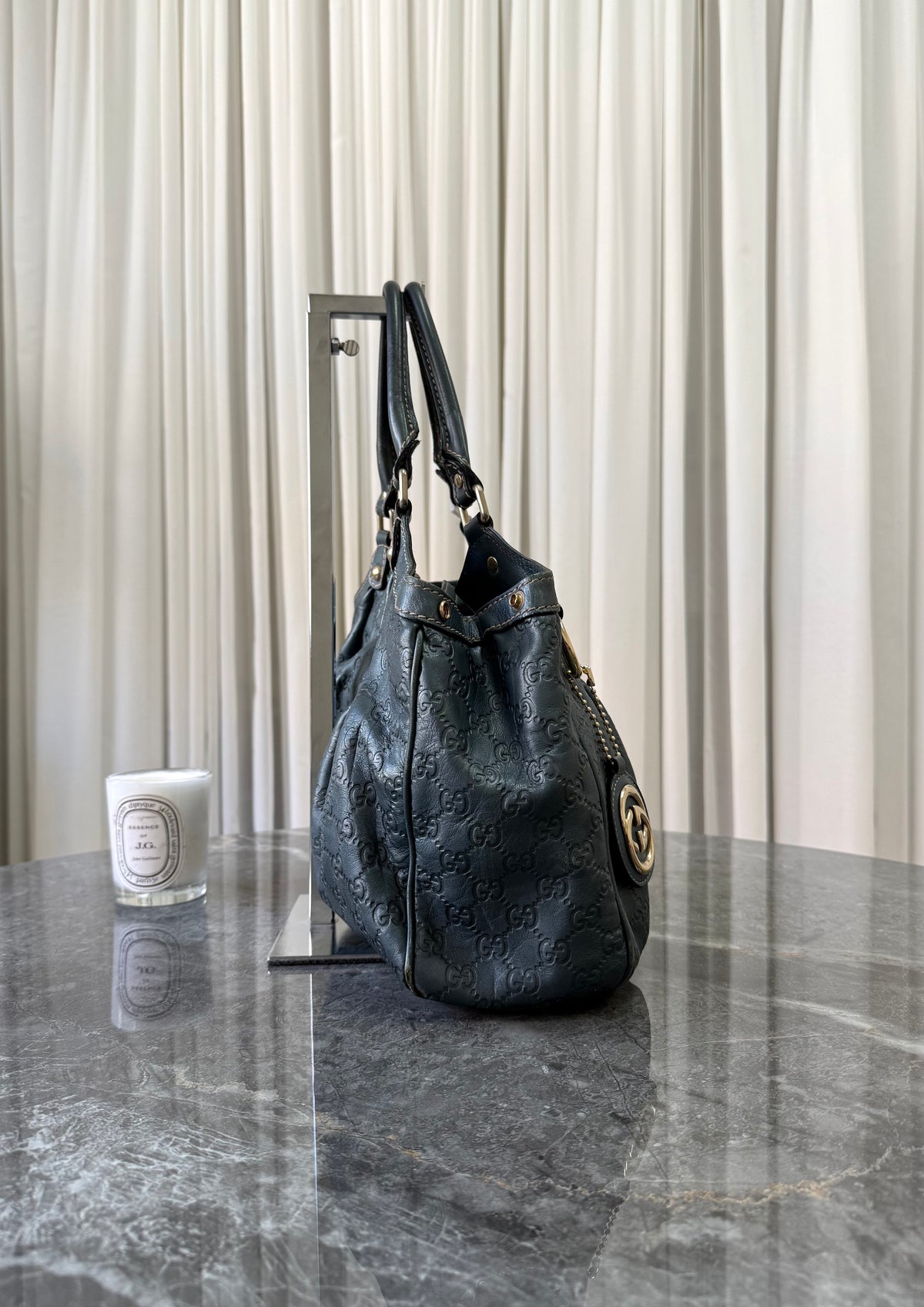 Gucci Sukey Guccissima Leather Tote Bag Grey Green Gold HW