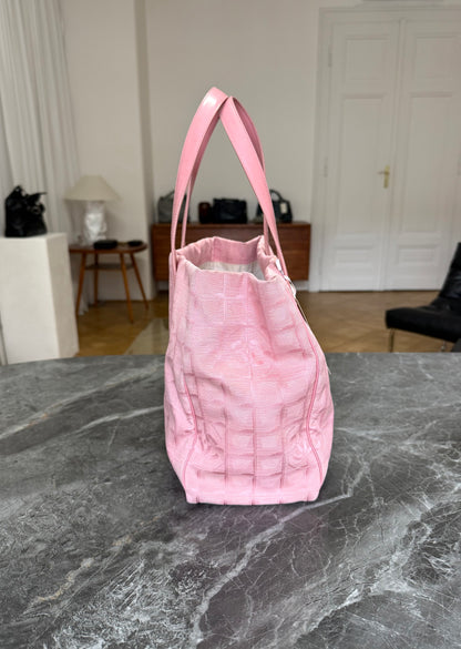 Chanel Pink New Travel Line Tote Bag MM Canvas Silver HW