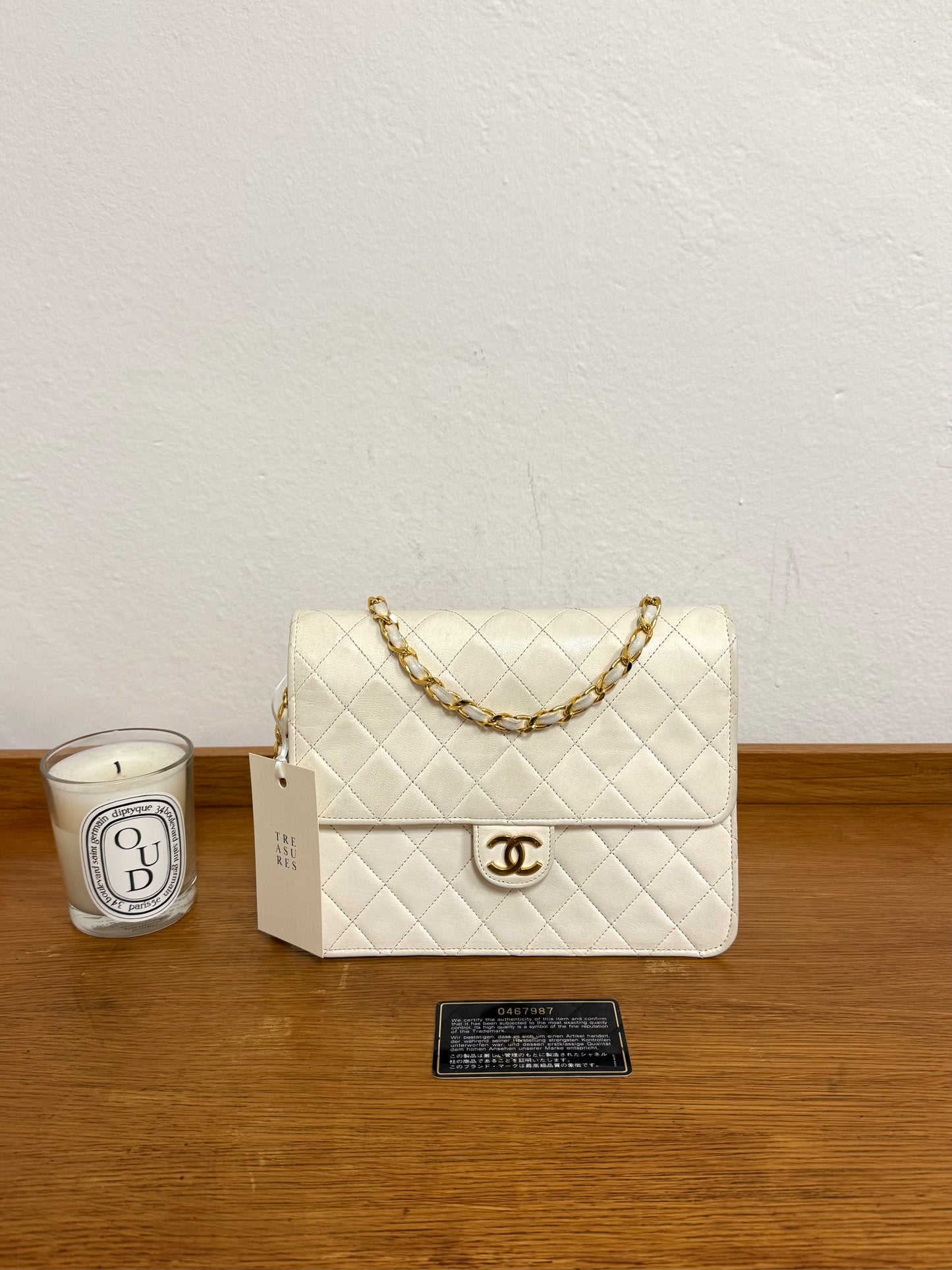 CHANEL CLASSIC SINGLE FLAP BAG LAMBSKIN WHITE 24K GOLD HW