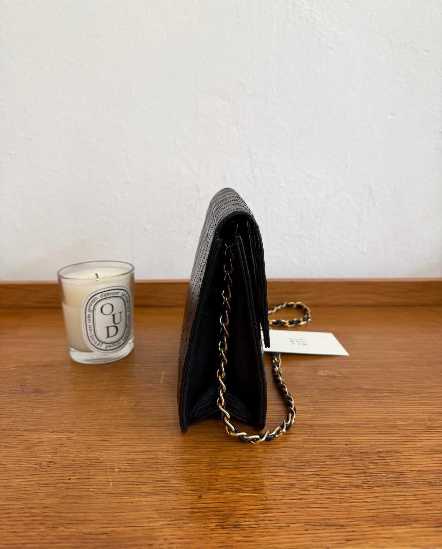 CHANEL CLASSIC SINGLE FLAP BAG LAMBSKIN BLACK 24K GOLD HW