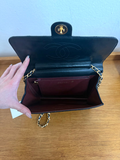CHANEL CLASSIC SINGLE FLAP BAG LAMBSKIN BLACK 24K GOLD HW