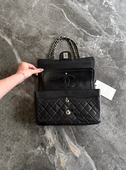 CHANEL CLASSIC DOUBLE FLAP MEDIUM CAVIAR BLACK SILVER HW
