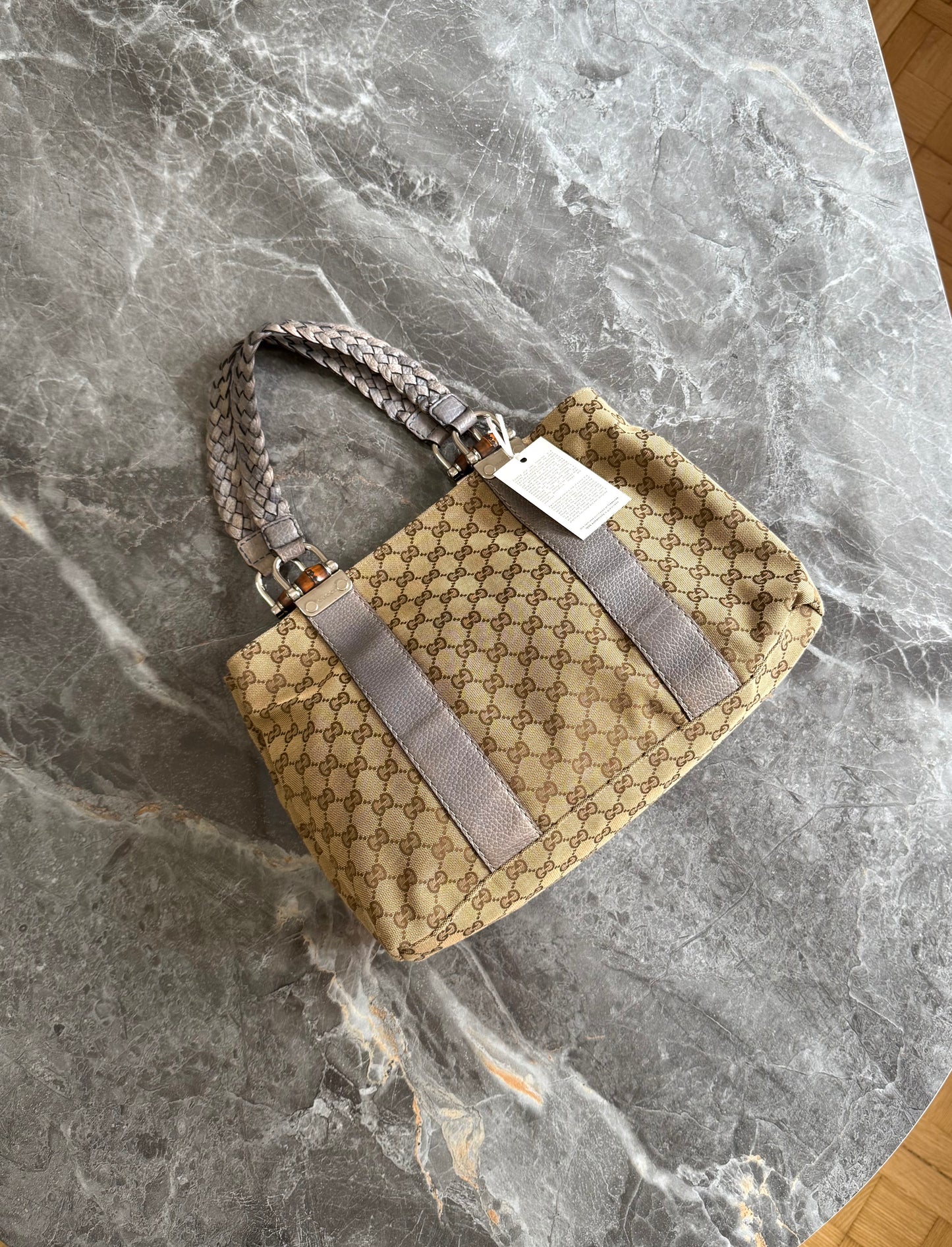 GUCCI GG CANVAS BAMBOO LIBECCIO TOTE BAG GREY