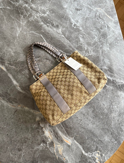 GUCCI GG CANVAS BAMBOO LIBECCIO TOTE BAG GREY