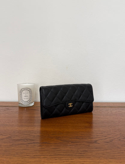 CHANEL CLASSIC LONG WALLET CAVIAR GOLD HW