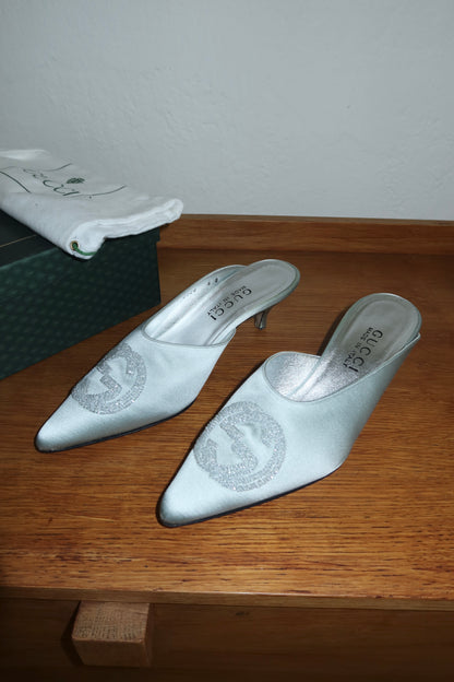 GUCCI BEADED SATIN KITTEN HEELS 36
