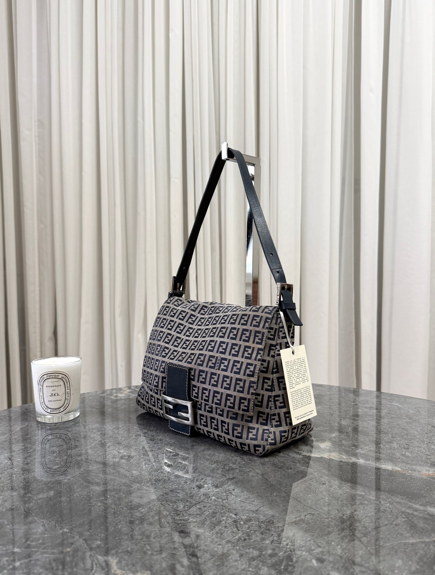 FENDI ZUCCA MAMMA BAGUETTE BAG NAVY