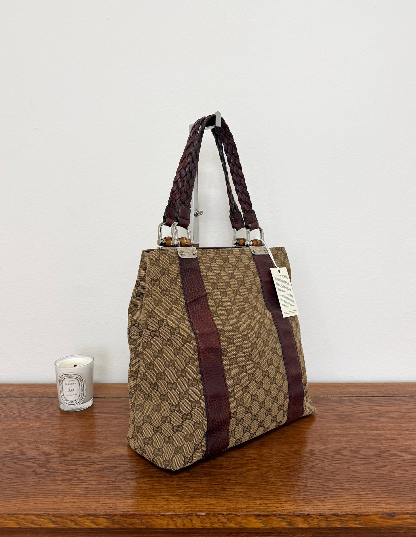 GUCCI GG CANVAS BAMBOO LIBECCIO TOTE BAG BROWN