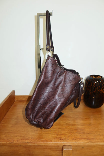 GUCCI GG HOBO ABBEY BAG BURGUNDY GOLD HW