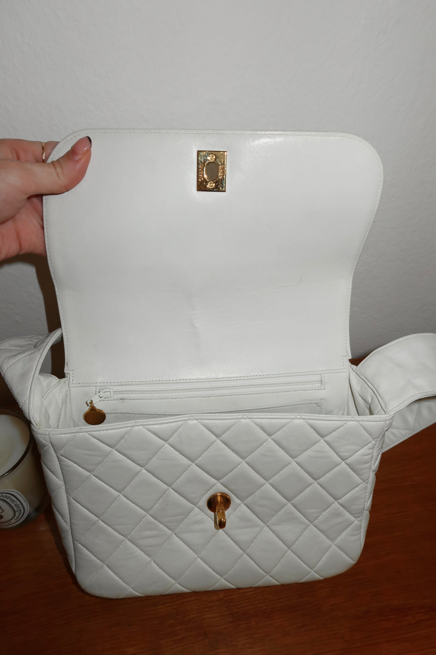 CHANEL MATELASSE FLAP BAG TWIST LOCK WIDE STRAP CREAM
