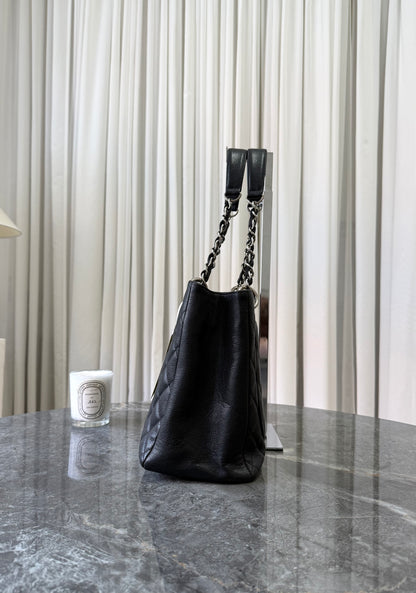 CHANEL CAVIAR GRAND TOTE BAG BLACK SILVER HW