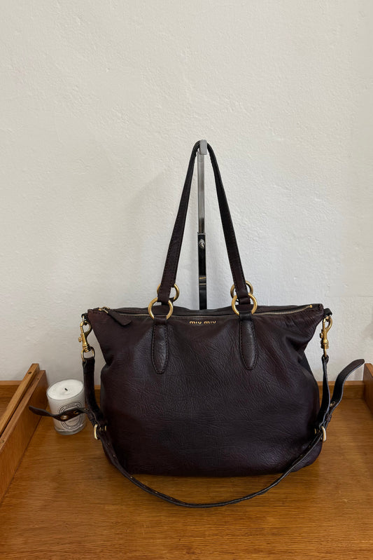 MIU MIU VITELLO SHOULDER BAG BROWN