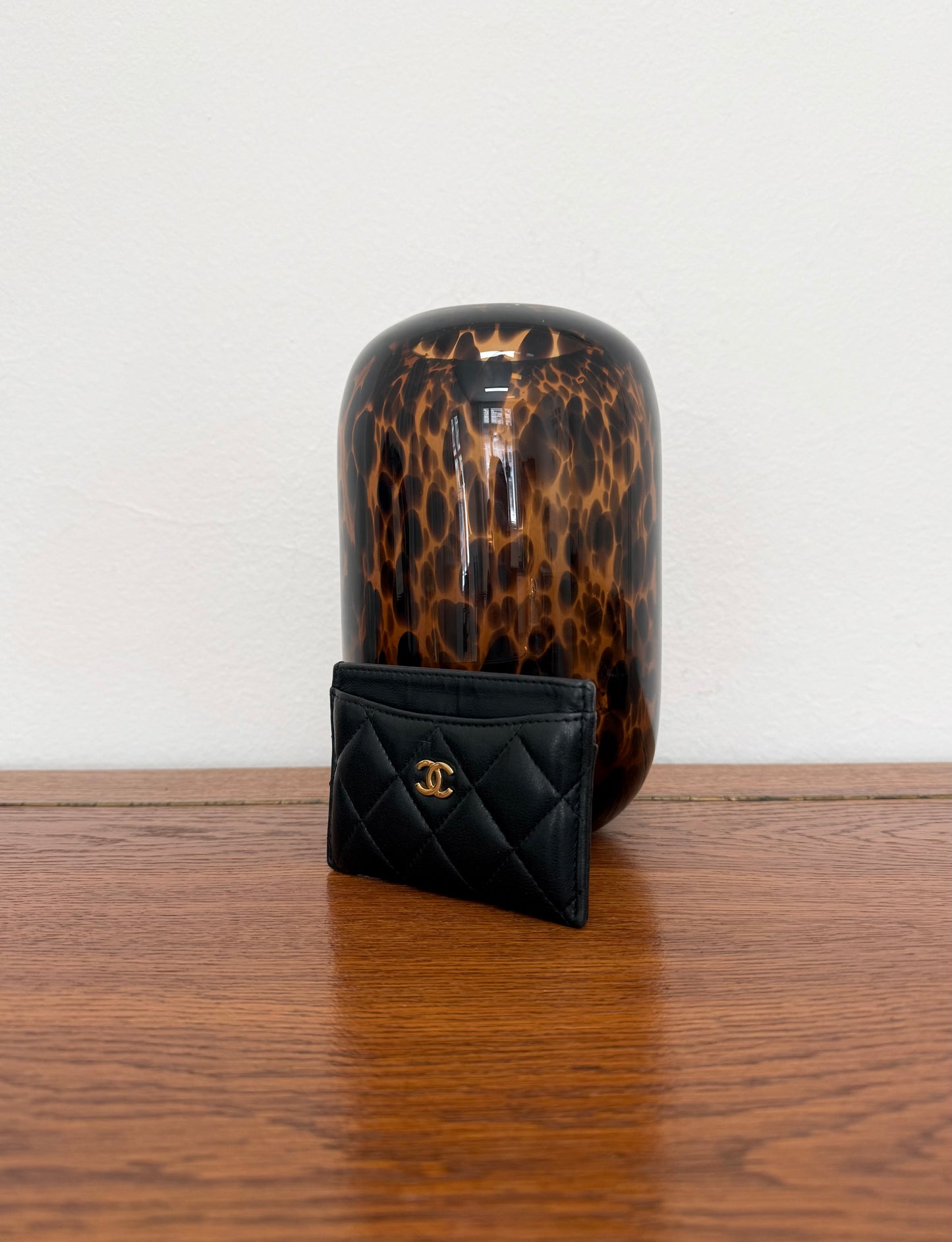 CHANEL CLASSIC QUILTED CARD HOLDER LAMBSKIN BLACK GOLD HW