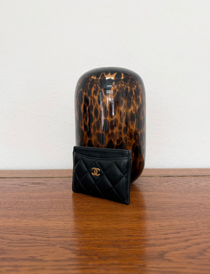CHANEL CLASSIC QUILTED CARD HOLDER LAMBSKIN BLACK GOLD HW