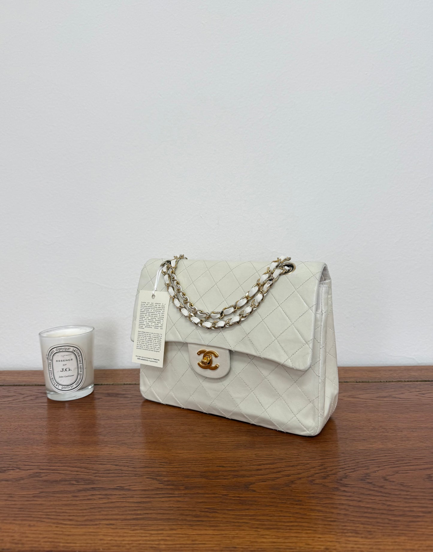 CHANEL CLASSIC DOUBLE FLAP BAG WHITE MEDIUM TALL 24K GOLD