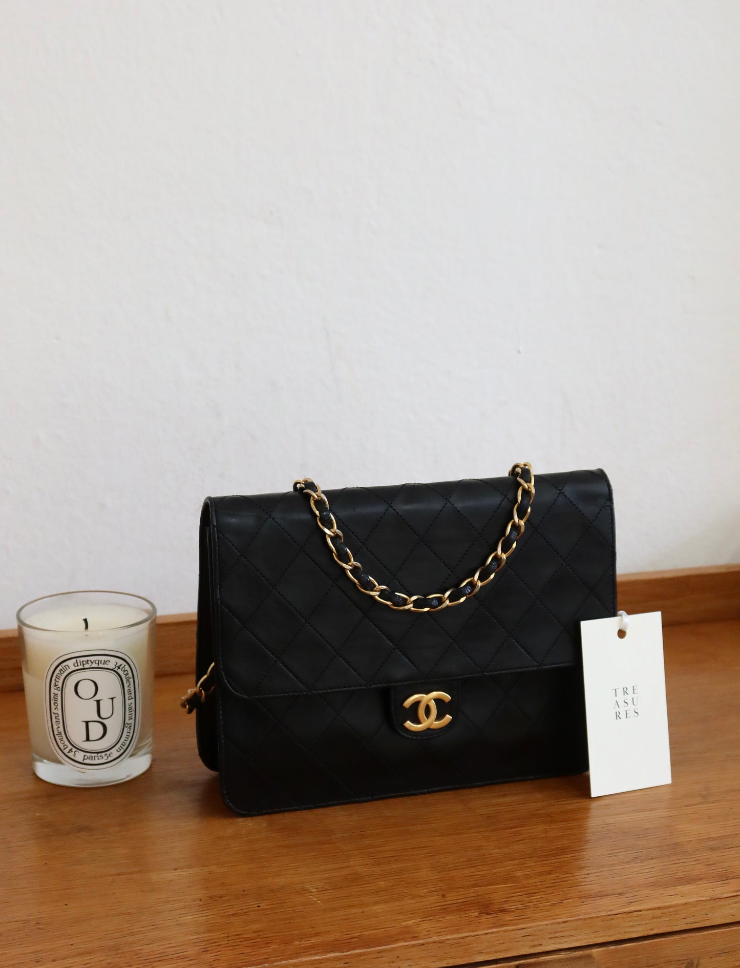 CHANEL CLASSIC SINGLE FLAP BAG LAMBSKIN BLACK 24K GOLD HW