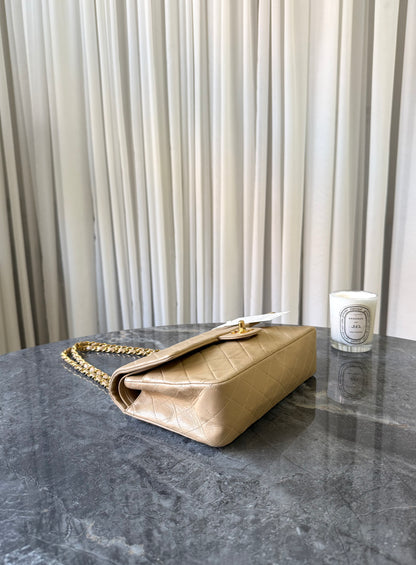 CHANEL CLASSIC DOUBLE FLAP BAG MEDIUM BEIGE 24K GOLD HW