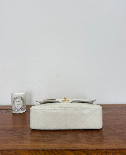 CHANEL CLASSIC DOUBLE FLAP BAG WHITE MEDIUM TALL 24K GOLD