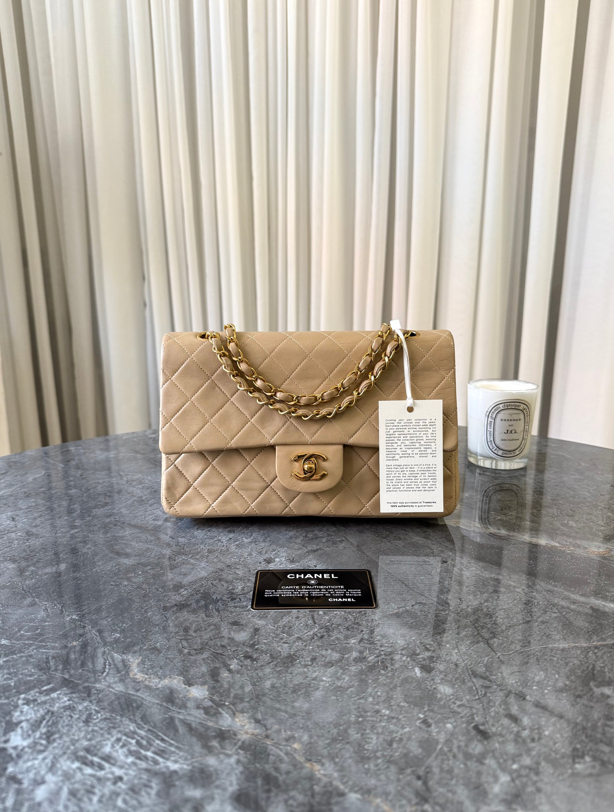 CHANEL CLASSIC DOUBLE FLAP BAG MEDIUM BEIGE 24K GOLD HW