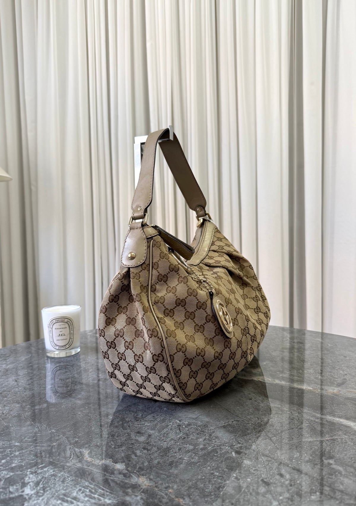 Gucci Abbey GG Canvas Bag Beige Gold HW