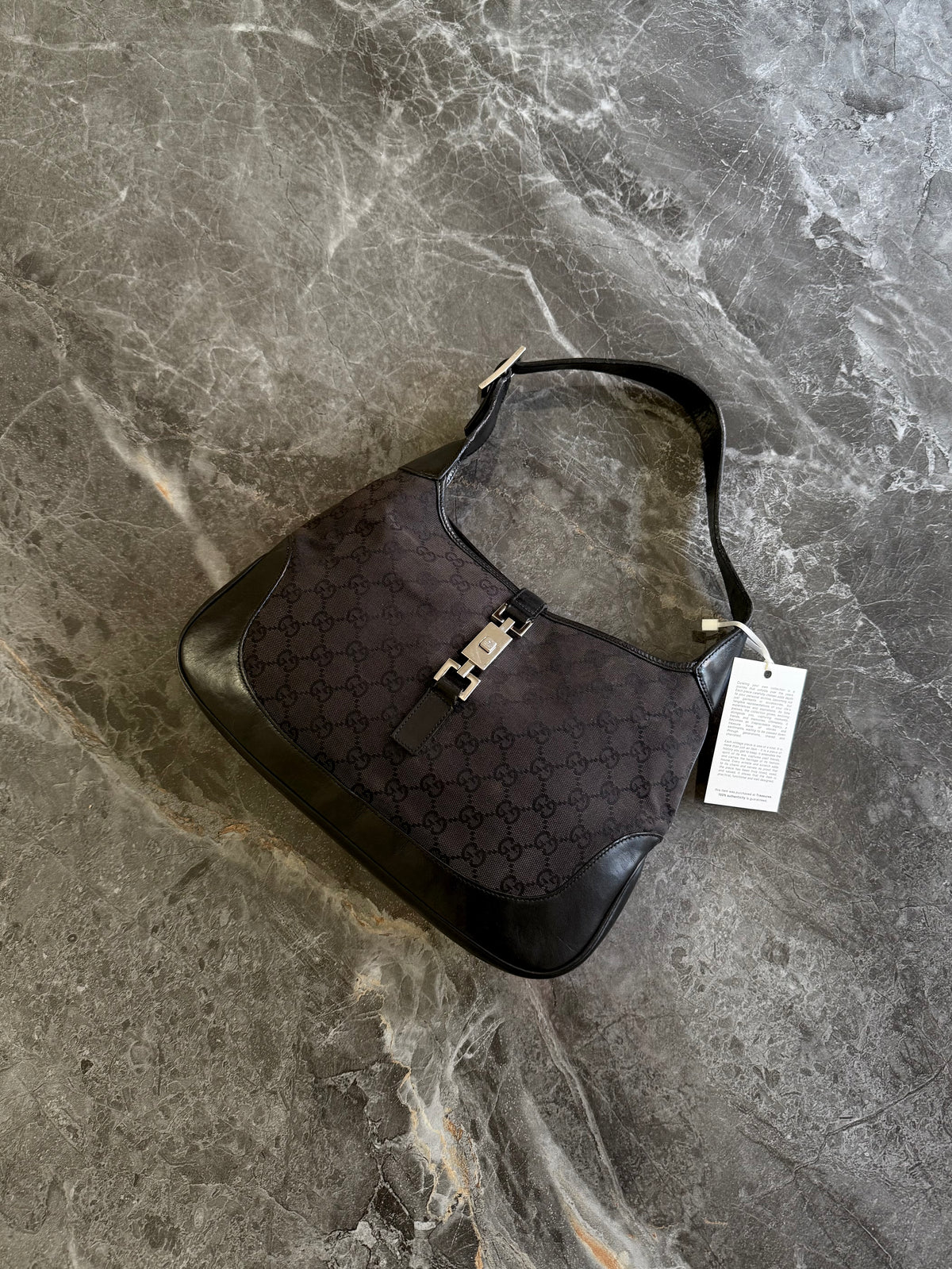Gucci Jackie GG Canvas Shoulder Bag Black Silver HW