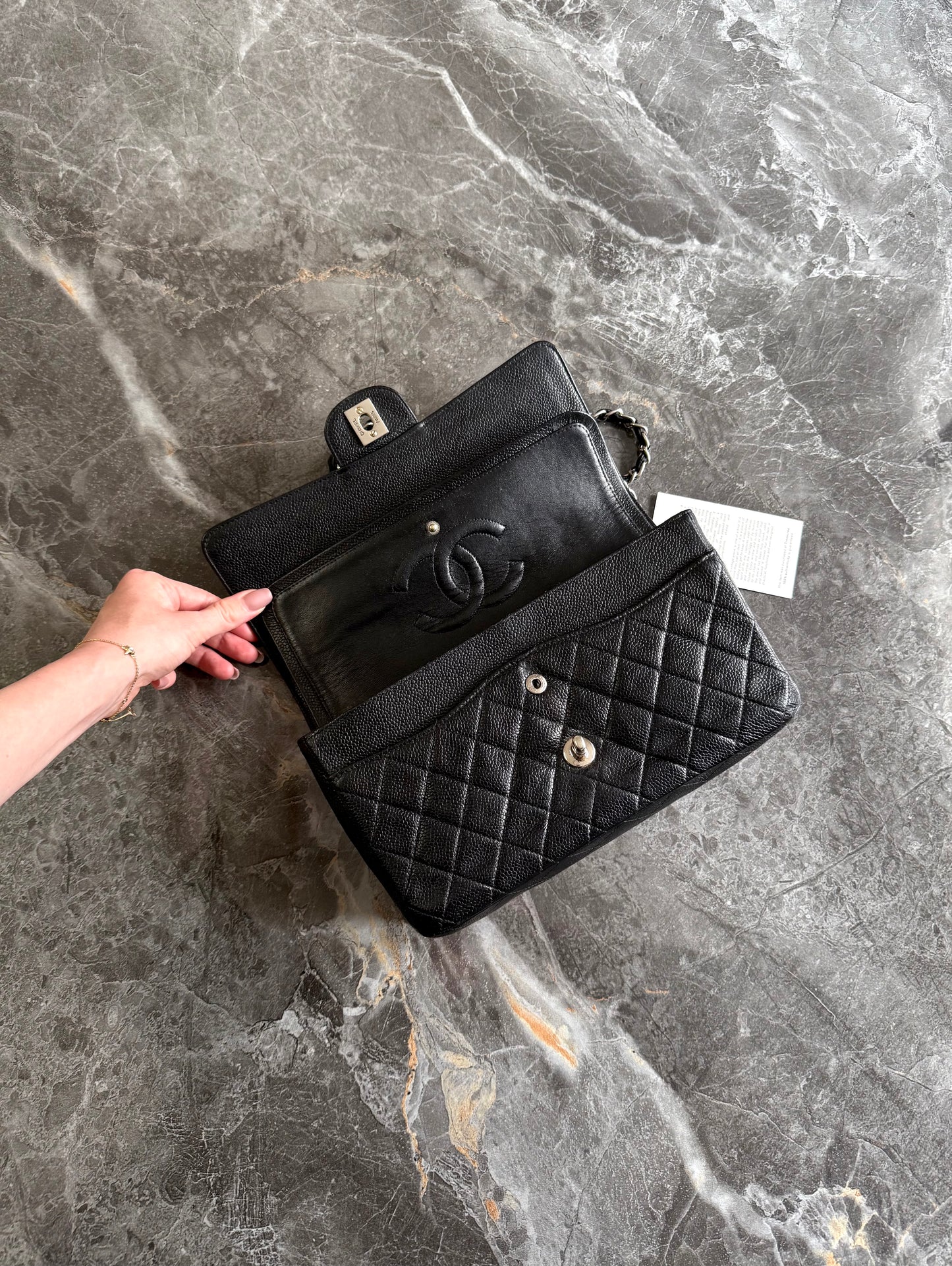 CHANEL CLASSIC DOUBLE FLAP MEDIUM CAVIAR BLACK SILVER HW