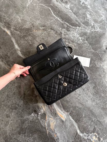 CHANEL CLASSIC DOUBLE FLAP MEDIUM CAVIAR BLACK SILVER HW