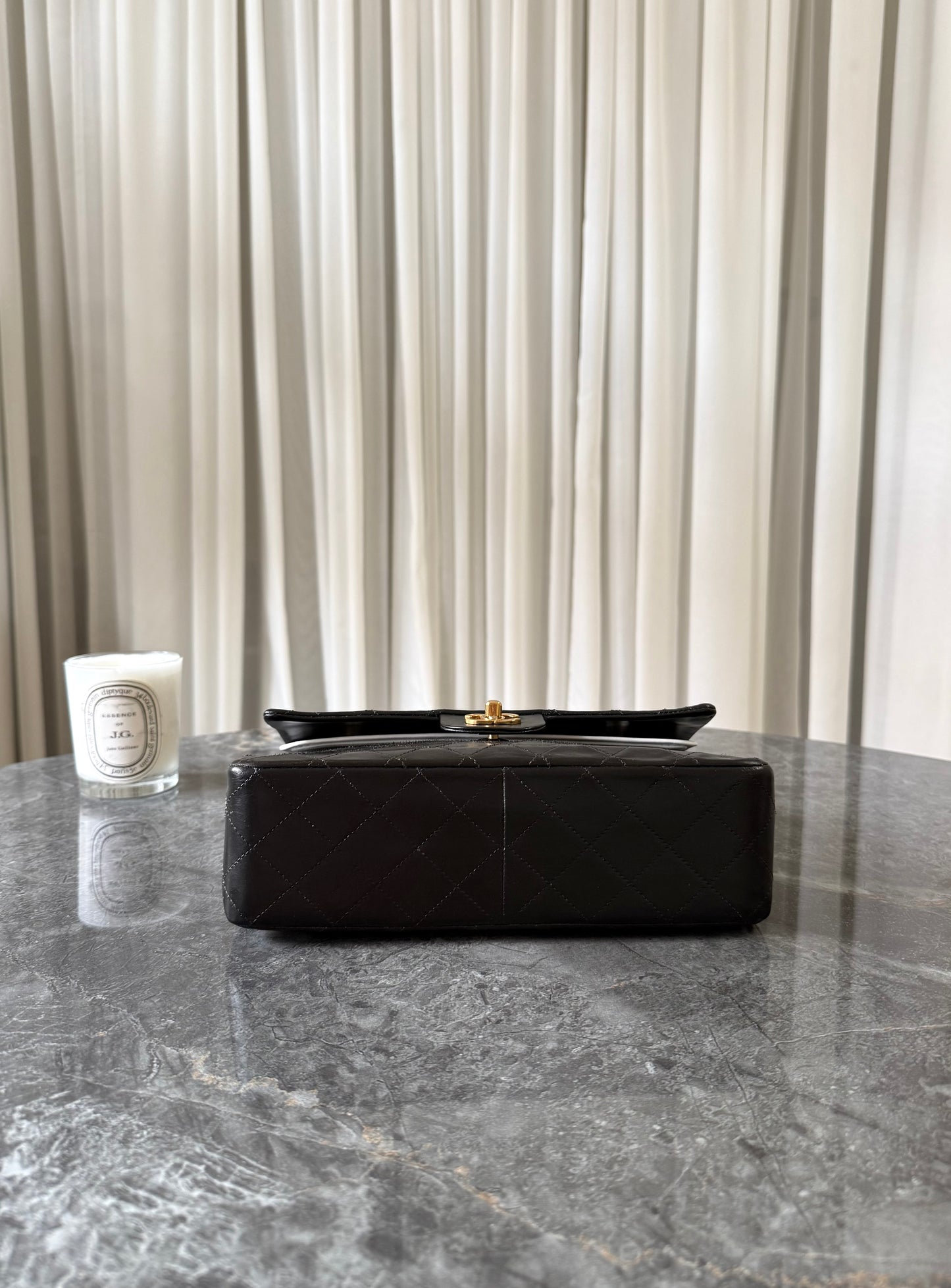 CHANEL CLASSIC DOUBLE FLAP BAG BLACK MEDIUM TALL 24K GOLD HW