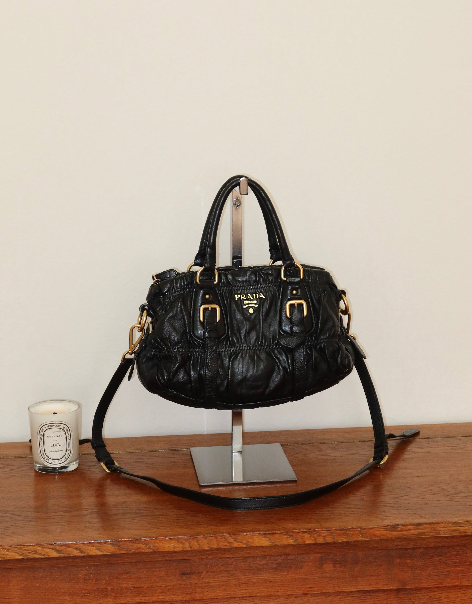 PRADA PROMENADE LEATHER HANDBAG