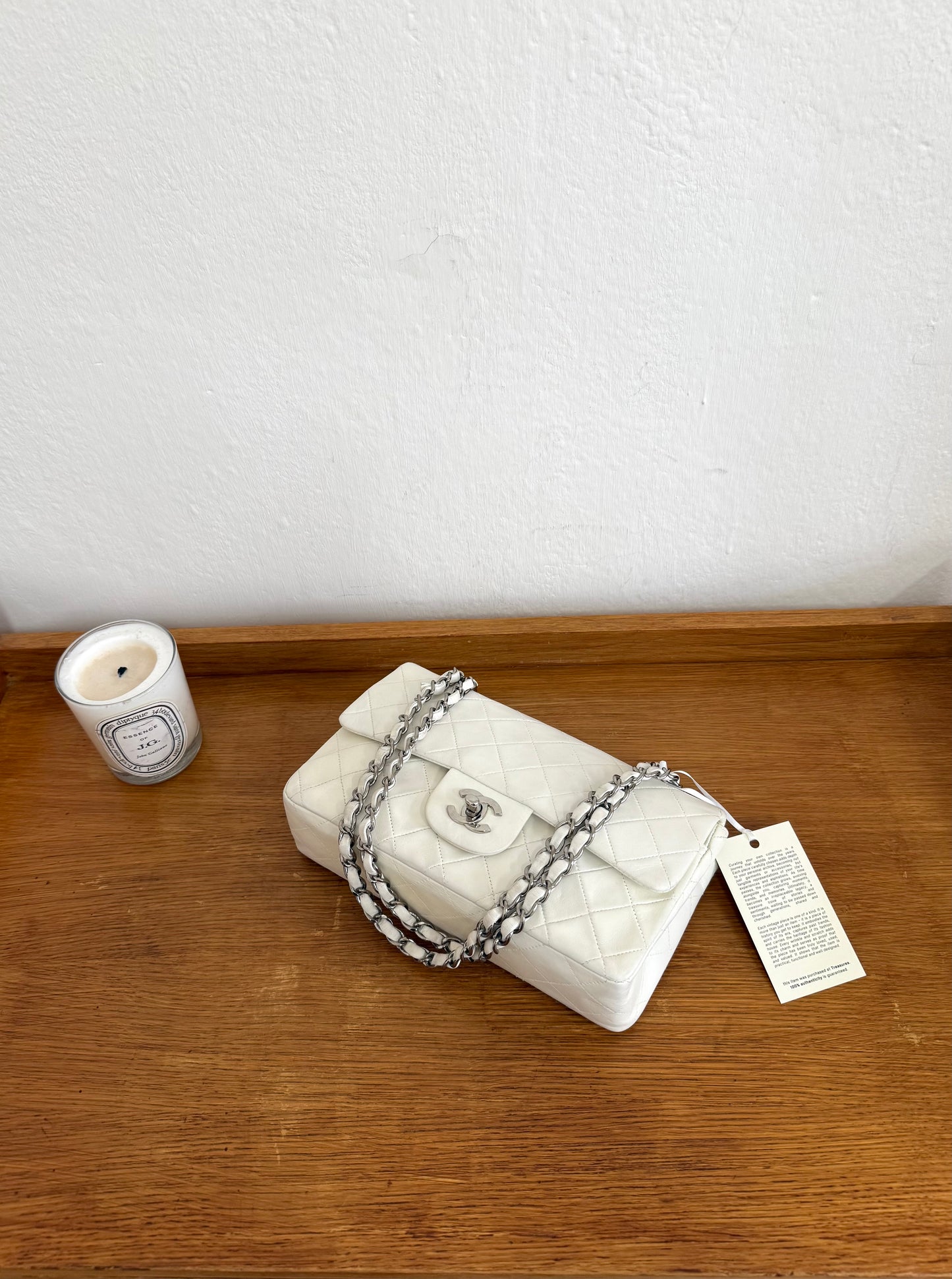 CHANEL CLASSIC DOUBLE FLAP BAG SILVER HW WHITE KARL LAGERFELD