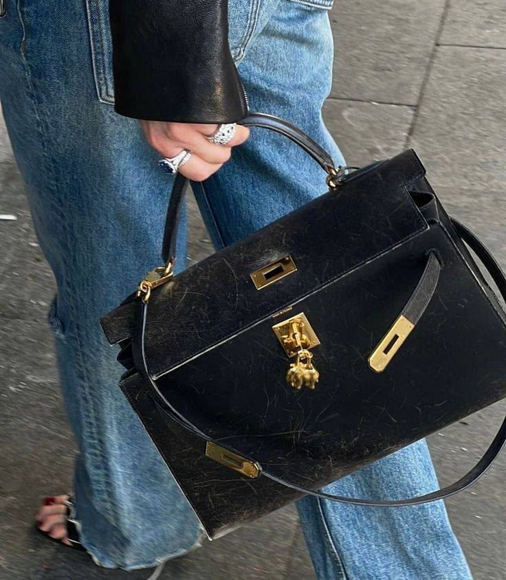 HERMES KELLY 28 BOX CALF BLACK 1965 U stamp