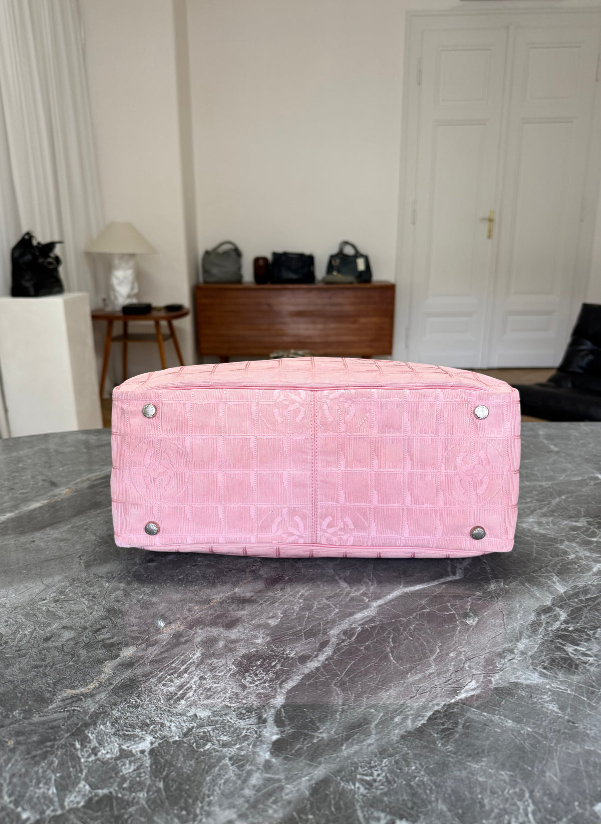 Chanel Pink New Travel Line Tote Bag MM Canvas Silver HW