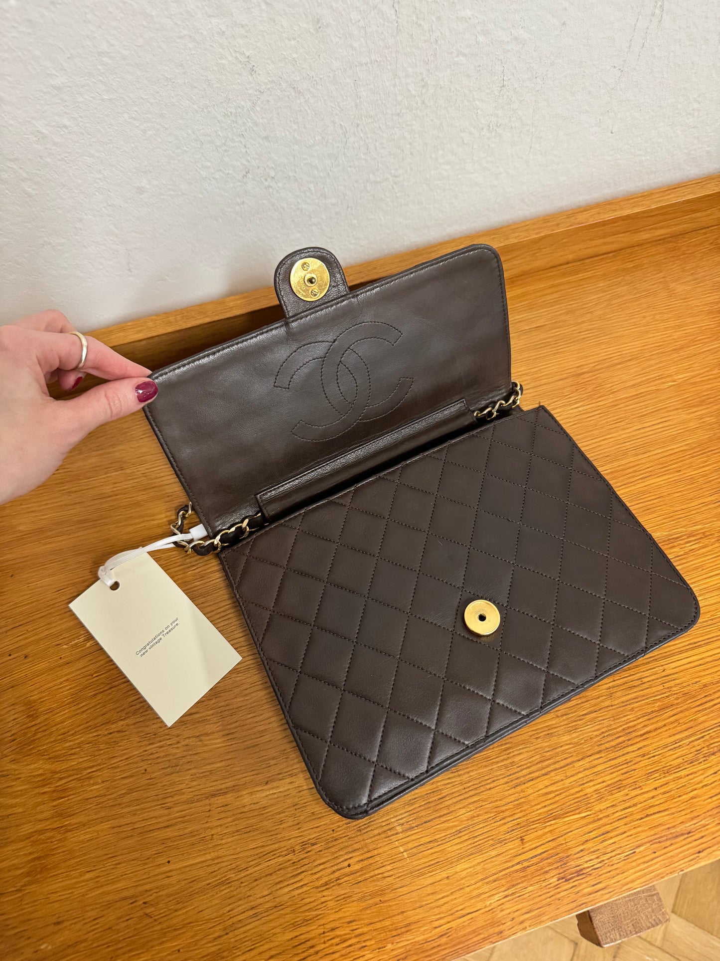 CHANEL CLASSIC SINGLE FLAP BAG BROWN 24k GOLD HW