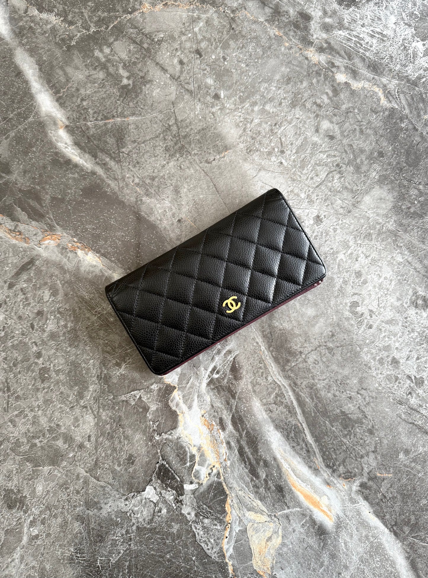 CHANEL CAVIAR LONG WALLET BLACK GOLD HW SERIES 21