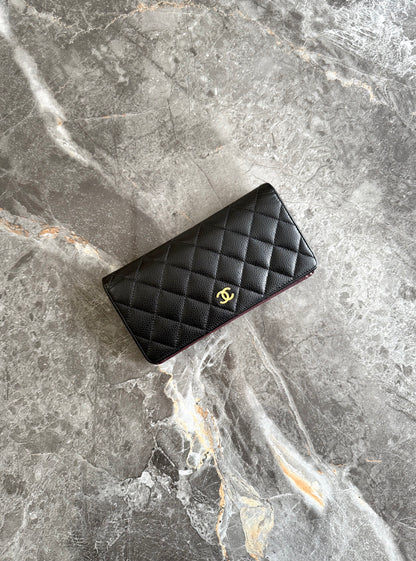 CHANEL CAVIAR LONG WALLET BLACK GOLD HW SERIES 21