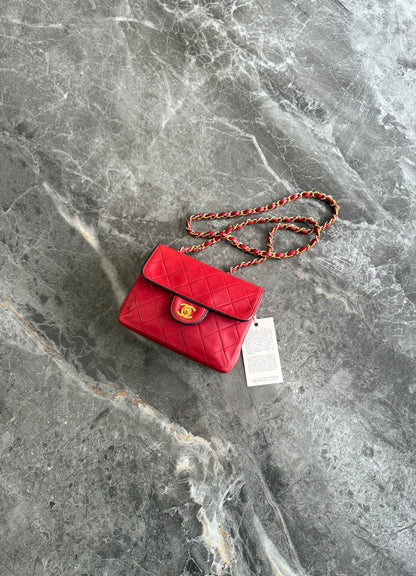 Chanel Red Timeless Classic Single Flap 17 Lambskin 24K Gold HW