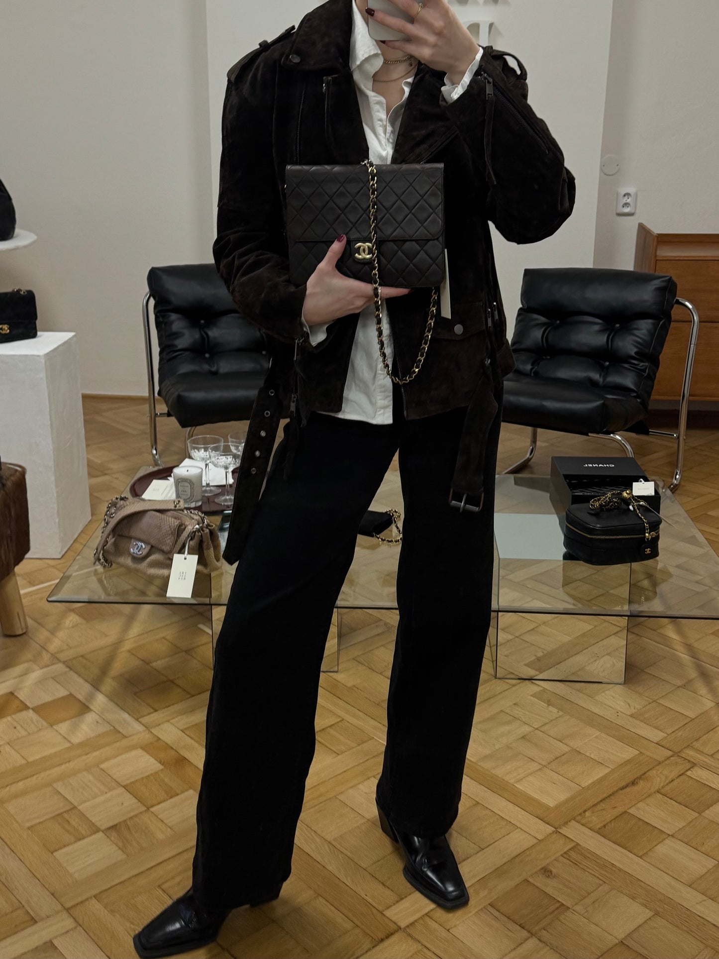 CHANEL CLASSIC SINGLE FLAP BAG BROWN 24k GOLD HW