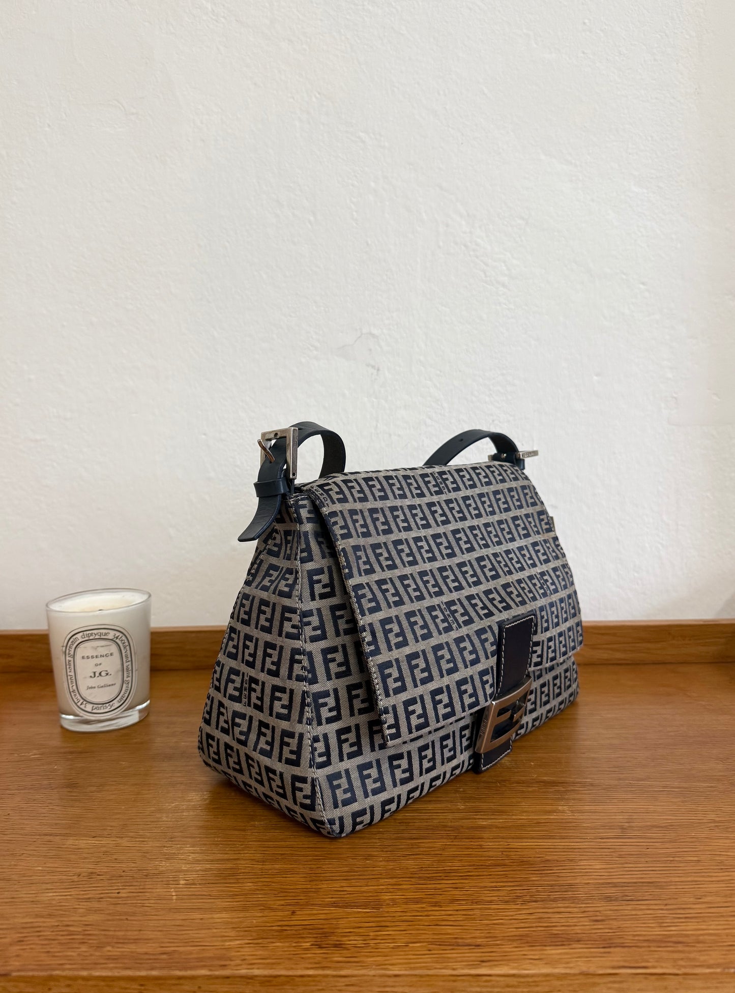 FENDI ZUCCA MAMMA BAGUETTE BAG NAVY