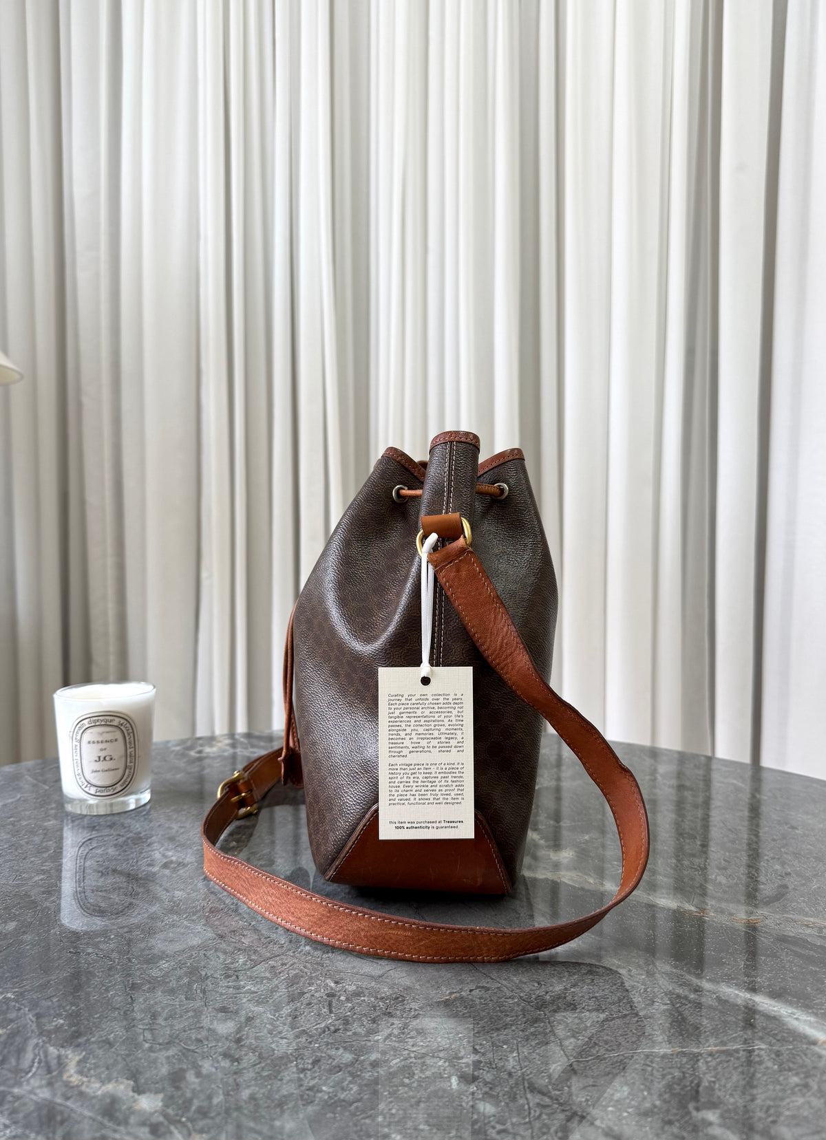 CELINE MACADAM DRAWSTRING BUCKET SHOULDER BAG