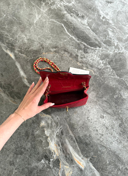 Chanel Red Timeless Classic Single Flap 17 Lambskin 24K Gold HW