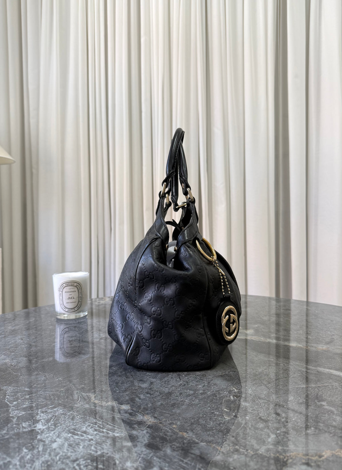 Gucci Sukey Guccissima Leather Tote Bag Black Gold HW