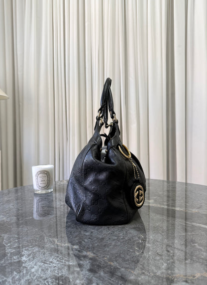 Gucci Sukey Guccissima Leather Tote Bag Black Gold HW